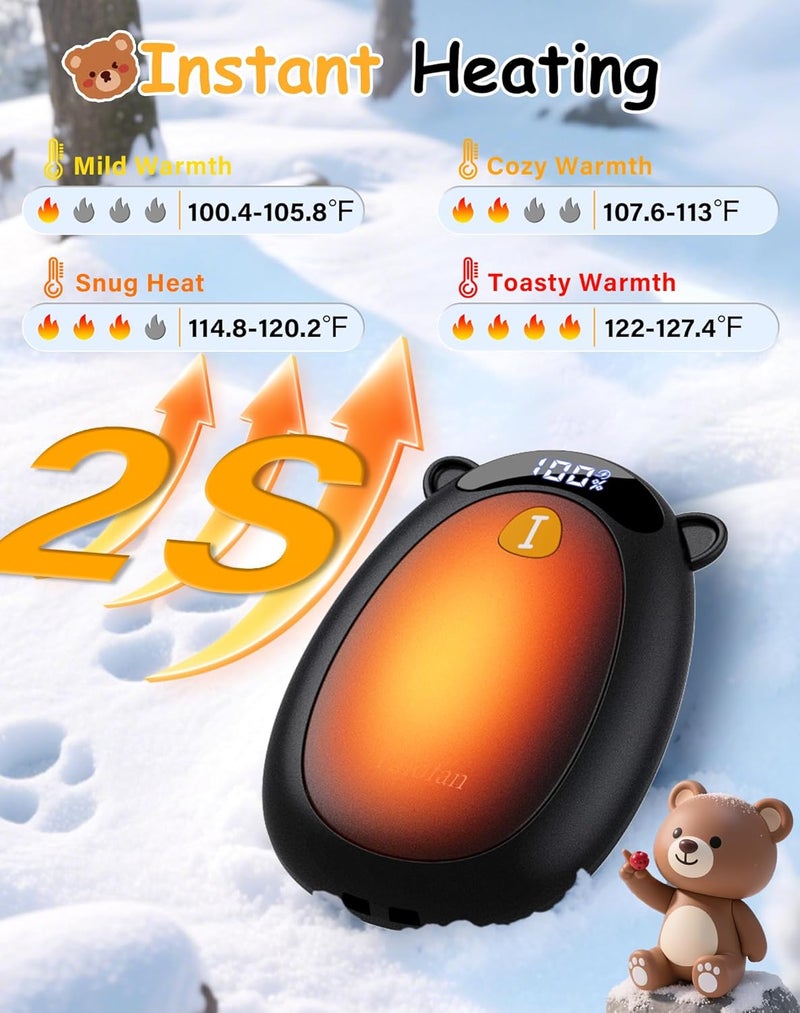 Taiofan Electric Hand Warmers Rechargeable, Cute Bear Design, LED Display, 4 Settings, Fast Heating Portable Pocket Heater Magnetic Handwarmers 2 Pack for Hunting Essentials Camping Gift for Men Women - Image 4